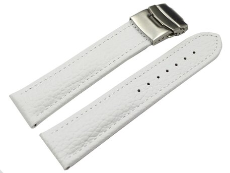 Correa reloj - Piel de ternera-grabado-blanco 22mm Acero