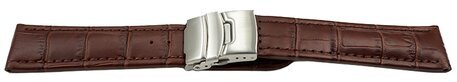 Faltschliee - Uhrenarmband - Leder - Kroko - dunkelbraun 22mm Stahl