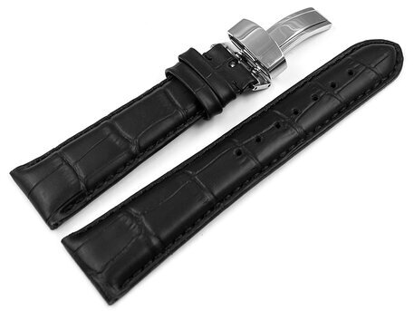 Kippfaltschliee - Leder - Kroko - schwarz - 22 mm Stahl