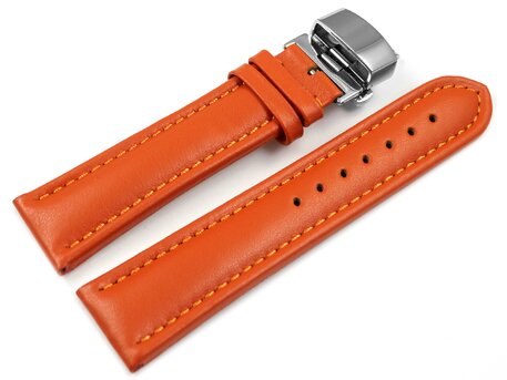 Correa reloj-Piel de ternera-lisa-Deployante de mariposa-naranja 20mm Acero
